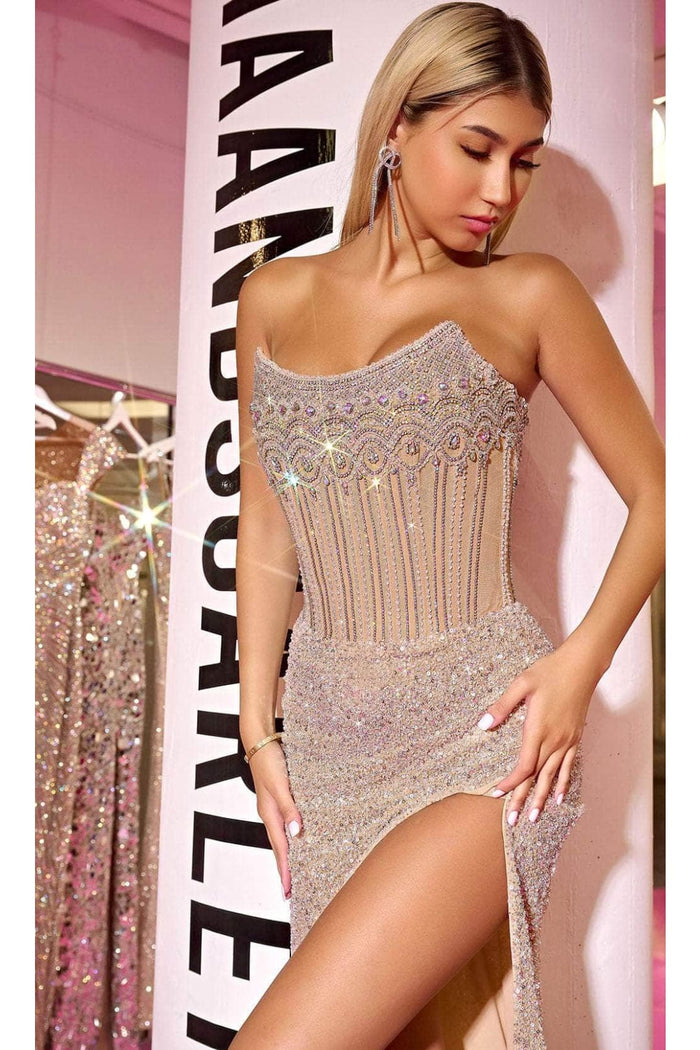 Portia and Scarlett PS24877C -long- Corset Evening Gown with Scoop Neck