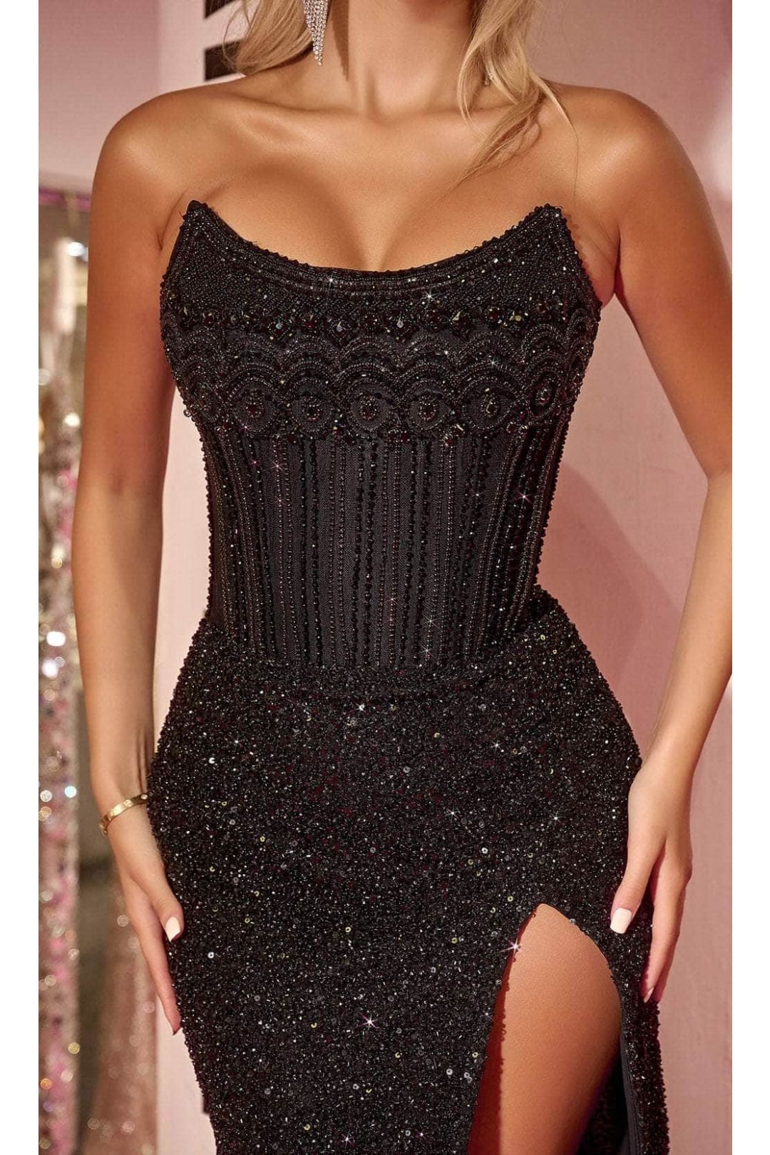 Portia and Scarlett PS24877C -long- Corset Evening Gown with Scoop Neck