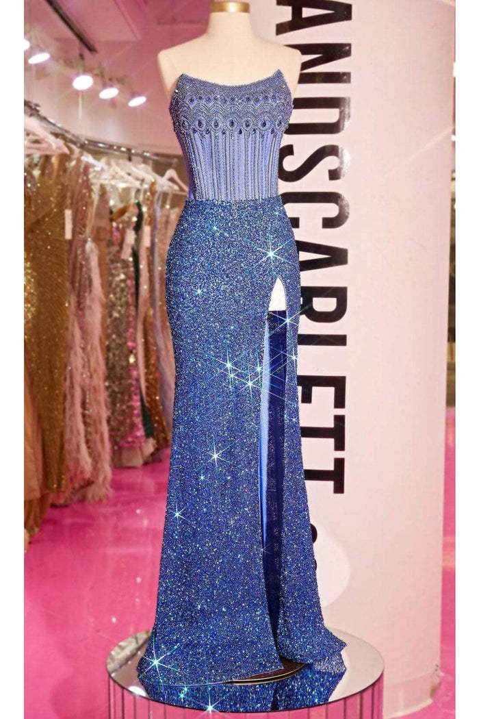 Portia and Scarlett PS24877C -long- Corset Evening Gown with Scoop Neck