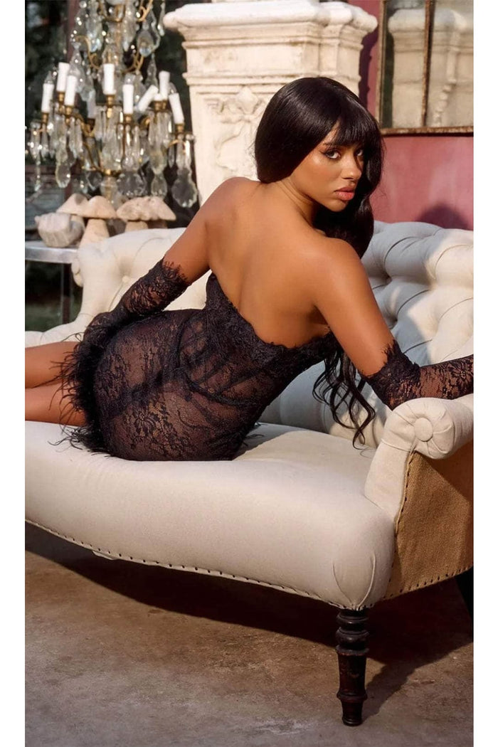 Portia and Scarlett PS25131 -short- Feathered Cocktail Dress with Slit