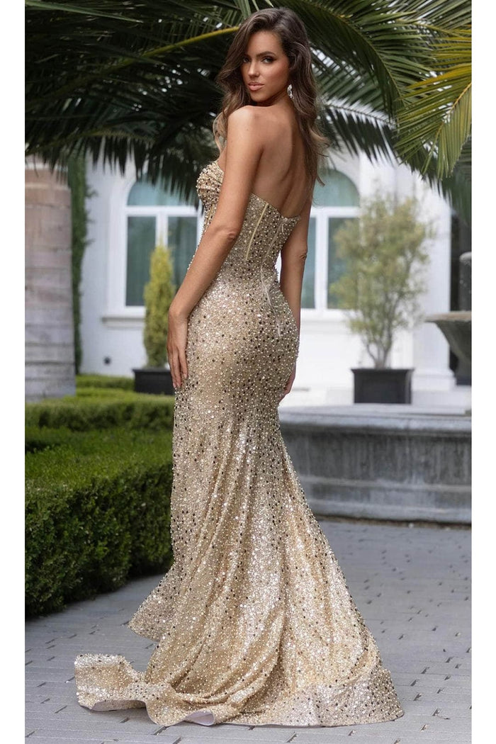 Portia and Scarlett PS25190 Strapless Mermaid Allover Embellished Prom Dress