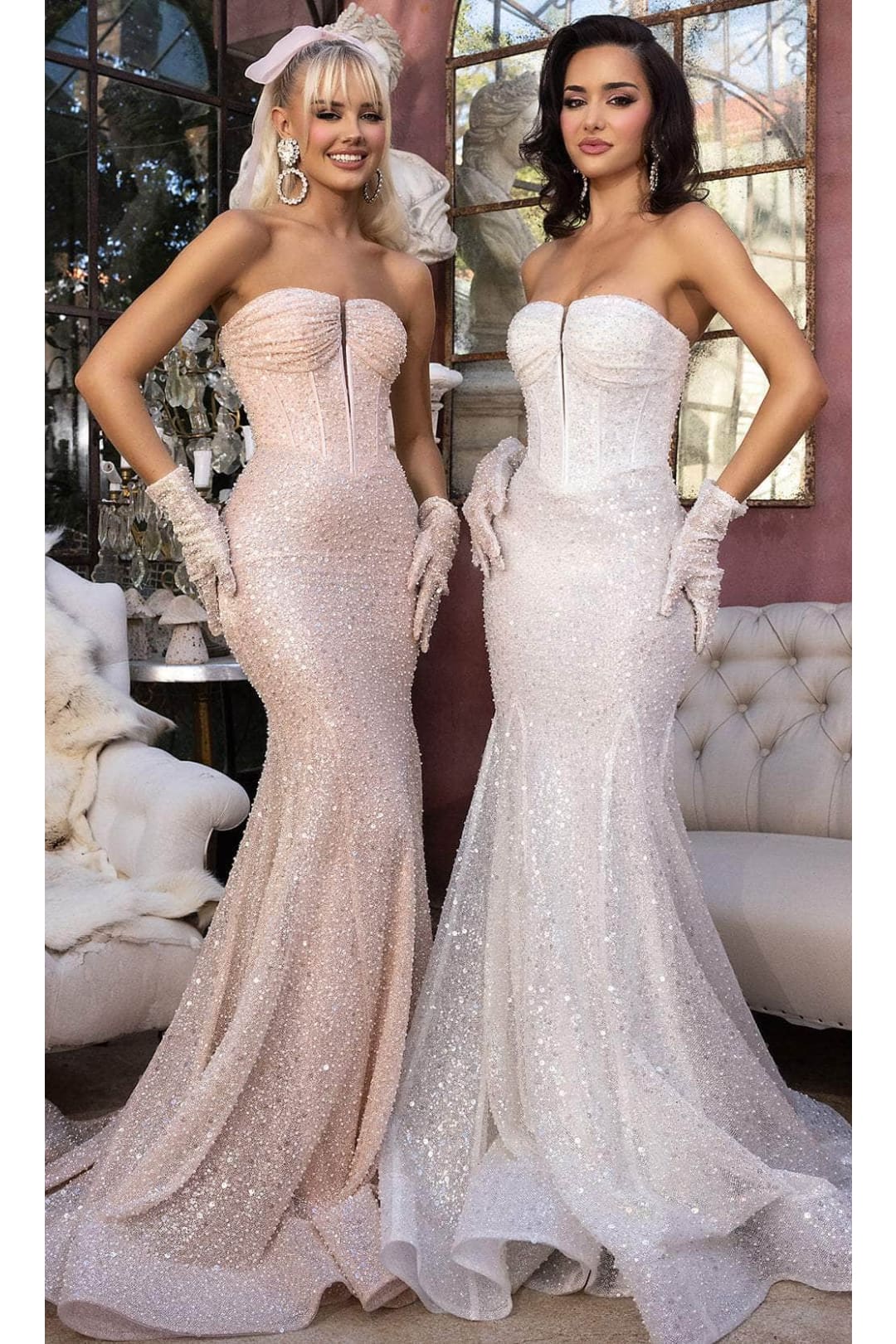 Portia and Scarlett PS25190 Strapless Mermaid Allover Embellished Prom Dress