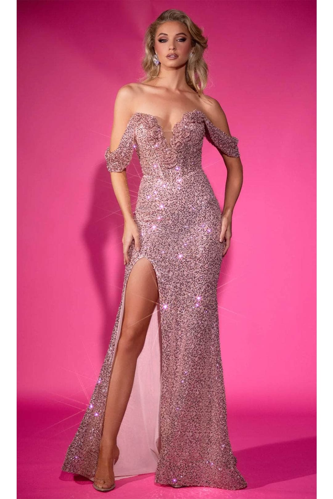 Portia and Scarlett PS25226 - Off-Shoulder Sparkling Sequin Prom Gown
