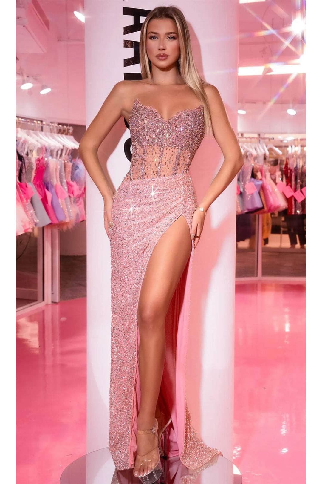 Portia and Scarlett PS25426C -long- Jeweled Evening Gown with Slit for a Dramatic Effect