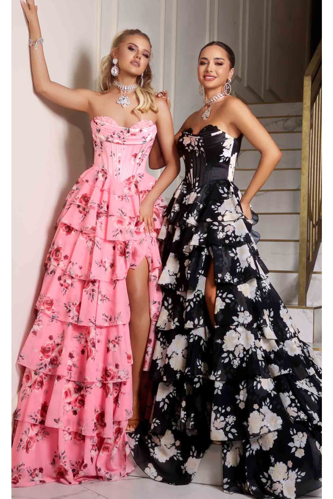 Portia and Scarlett PS25960 Floral Print Dress High Slit Formal Gown