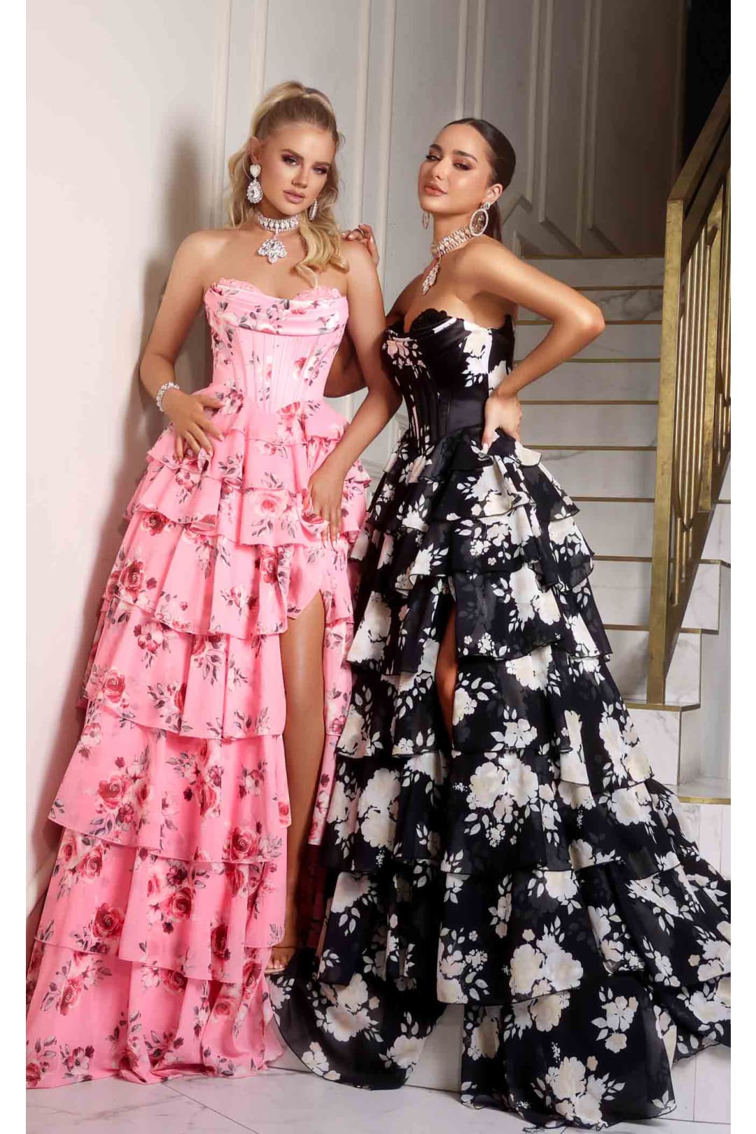 Portia and Scarlett PS25960 Floral Print Dress High Slit Formal Gown