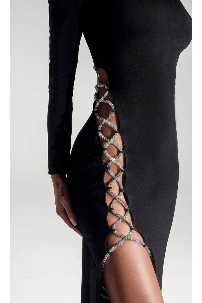 Portia and Scarlett PS326B Sexy Black High Neck Cut Out Evening Dress