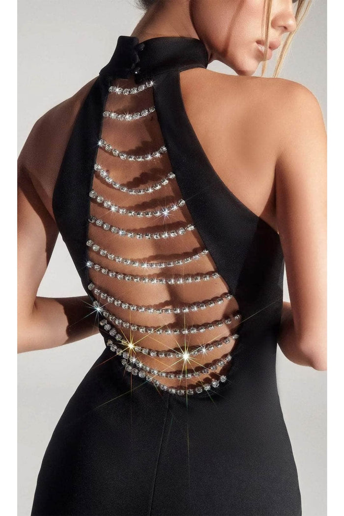 Portia and Scarlett PS327B - long -Evening Dress with High Neck and Crystal Chains