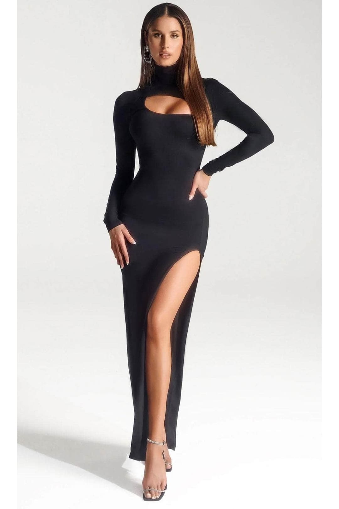 Portia and Scarlett PS328B -long-High Neck Evening Dress with Slit