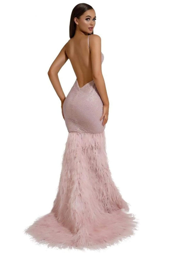 Portia and Scarlett PS6826 -long- V-Neck Feathered Dress