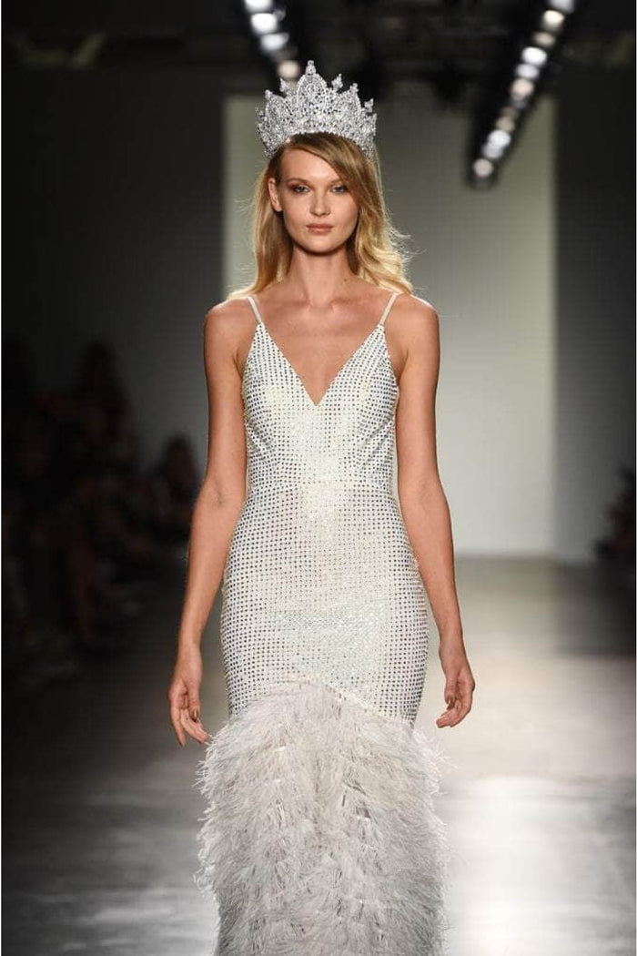 Portia and Scarlett PS6826 -long- V-Neck Feathered Dress