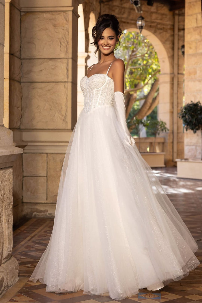 Portia & Scarlett PS25311 Spaghetti Straps A-Line Beaded Glitter Prom Ball Gown