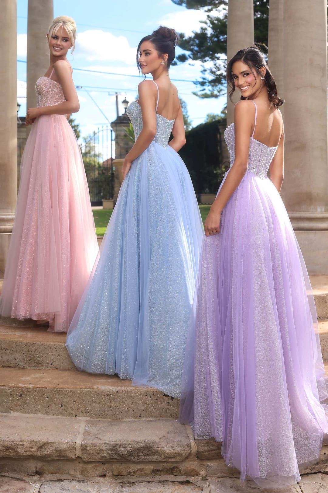 Portia & Scarlett PS25311 Spaghetti Straps A-Line Beaded Glitter Prom Ball Gown