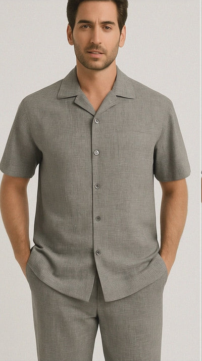 Mens Walking Suit - Casual Shirt and Pants - Grey