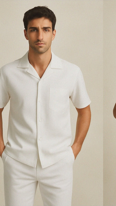 Mens Walking Suit - Casual Shirt and Pants - White