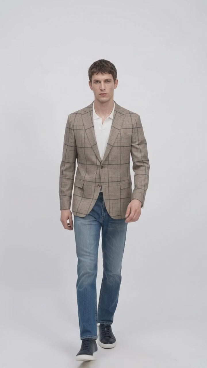 Men’s Tan Beige Peaky Blinders Glen Plaid Blazer English Style Texture