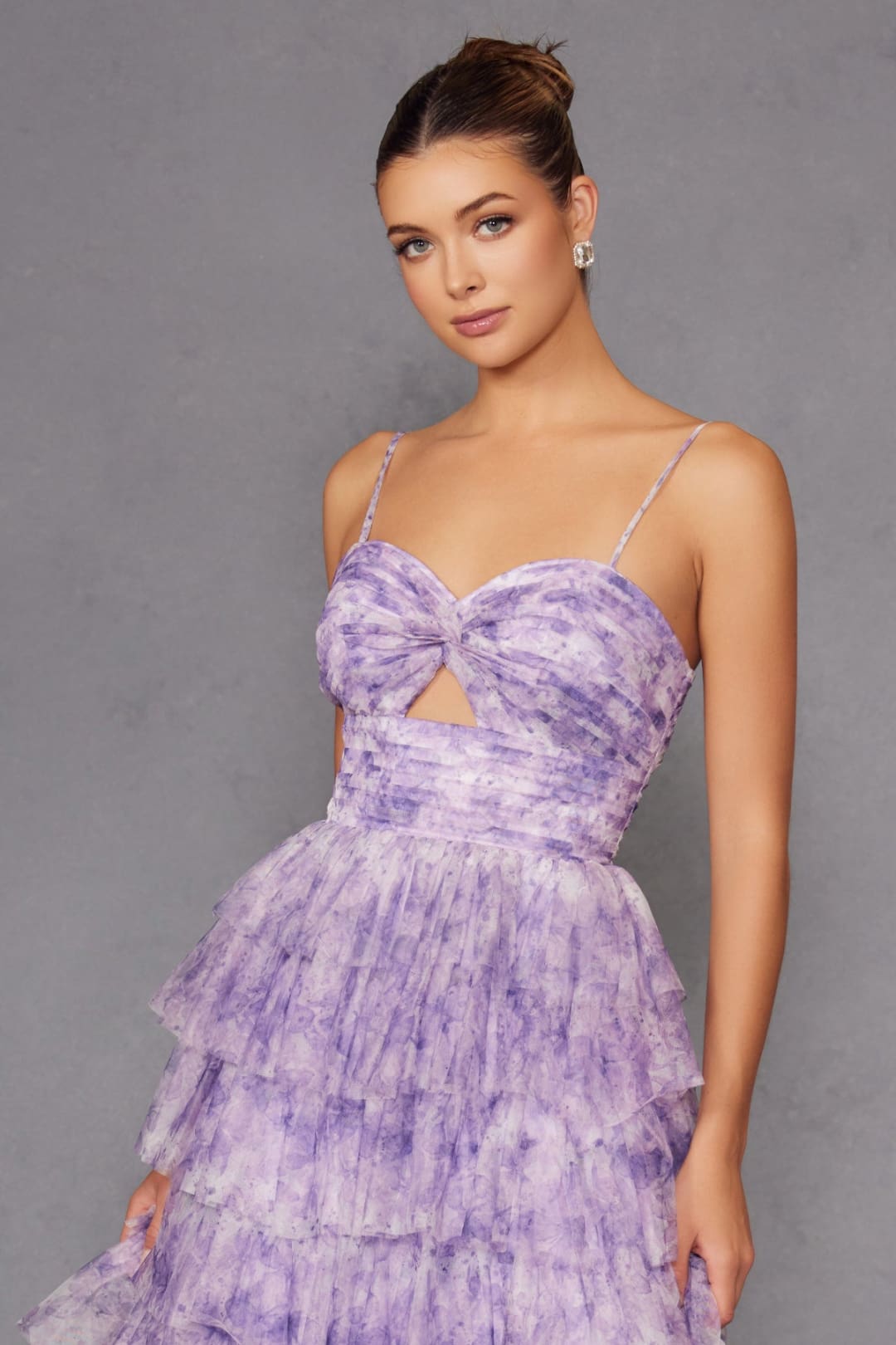 Print Sleeveless A-line Tiered Gown by Juliet JT2508A