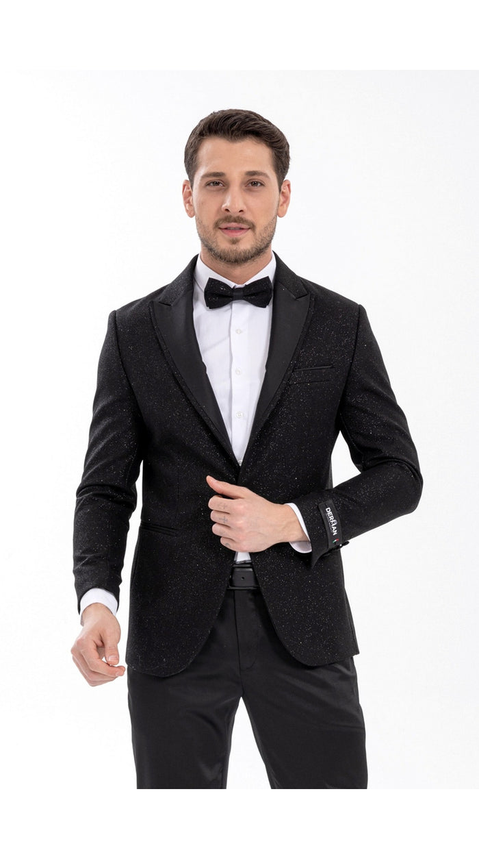 Mens Black Tuxedo - New Year Christmas Sequin Sparkly Shiny Holiday Dinner Jacket + Pants