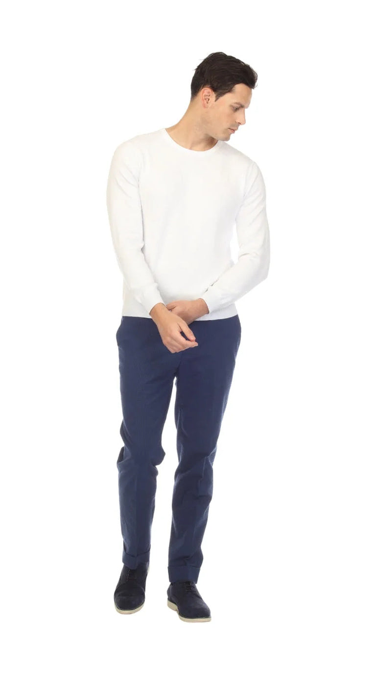 Sam Jacobi Men's Pullover White Knitted Sweater Crewneck Stylish Knitwear Long Sleeve Casual Slim Fit