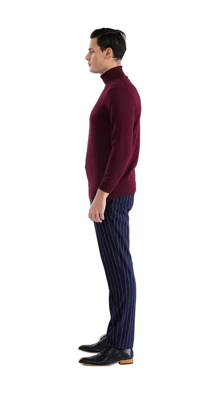 Sam Jacobi Men's Pullover Burgundy Knitted Sweater V-neck Stylish Knitwear Long Sleeve Casual Slim Fit