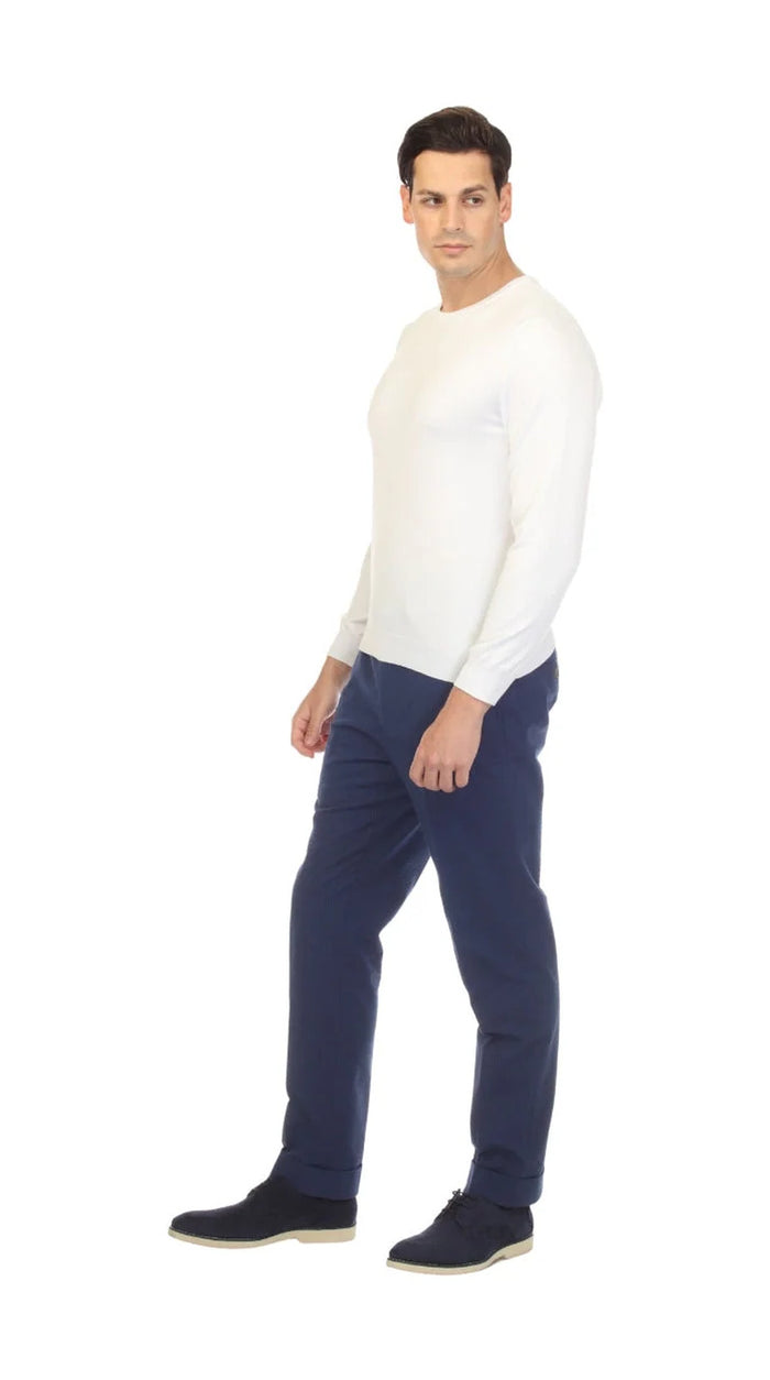 Sam Jacobi Men's Pullover White Knitted Sweater Crewneck Stylish Knitwear Long Sleeve Casual Slim Fit