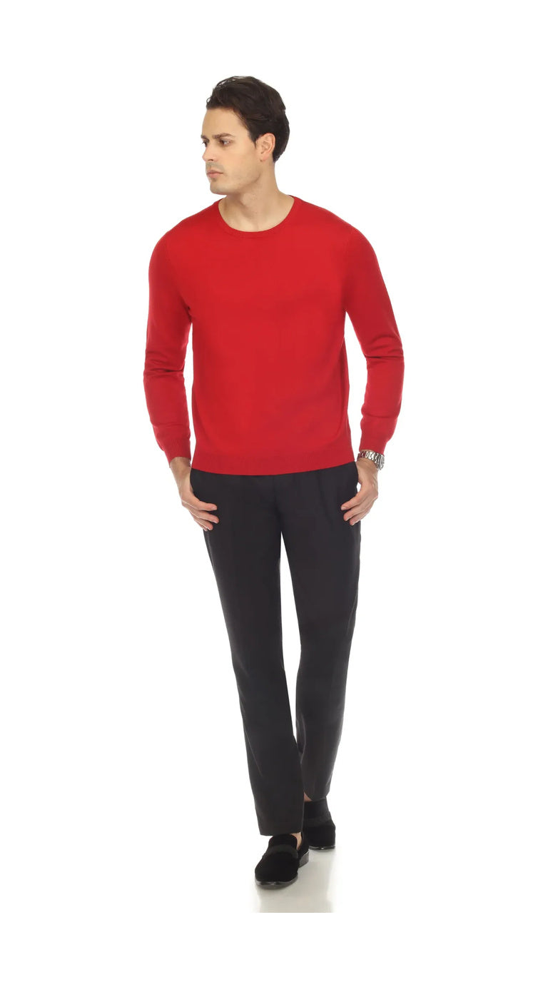 Sam Jacobi Men's Pullover Red Knitted Sweater Crewneck Stylish Knitwear Long Sleeve Casual Slim Fit