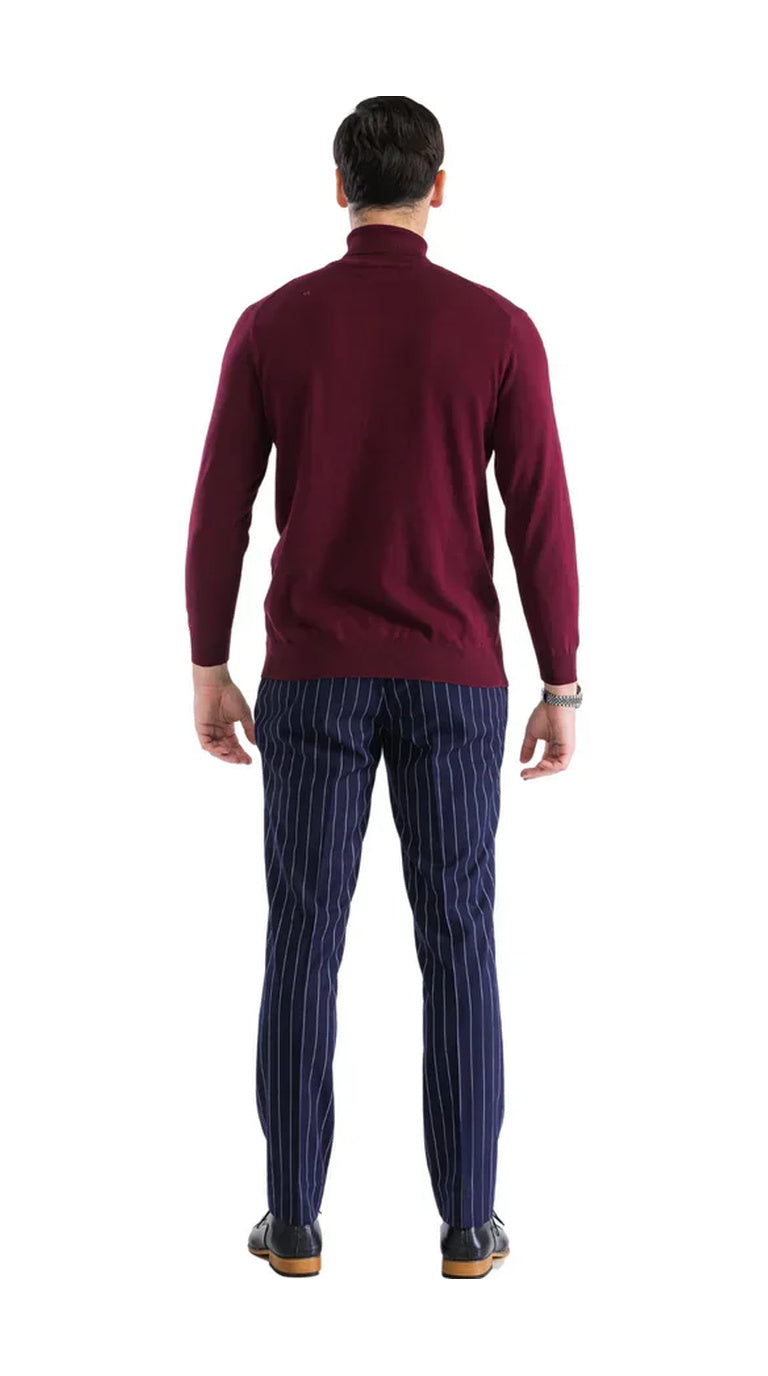 Sam Jacobi Men's Pullover Burgundy Knitted Sweater V-neck Stylish Knitwear Long Sleeve Casual Slim Fit