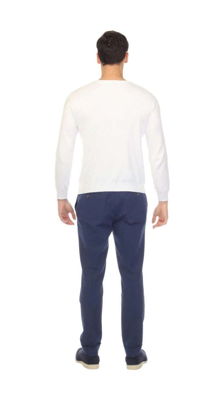 Sam Jacobi Men's Pullover White Knitted Sweater Crewneck Stylish Knitwear Long Sleeve Casual Slim Fit