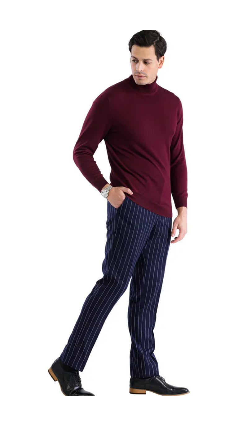 Sam Jacobi Men's Pullover Burgundy Knitted Sweater V-neck Stylish Knitwear Long Sleeve Casual Slim Fit