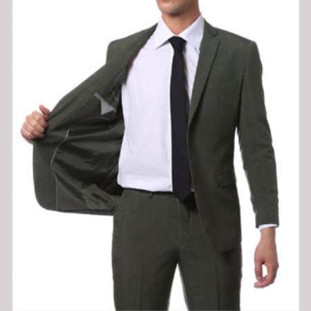 Extra Fit Olive Green Glen Plaid Suit