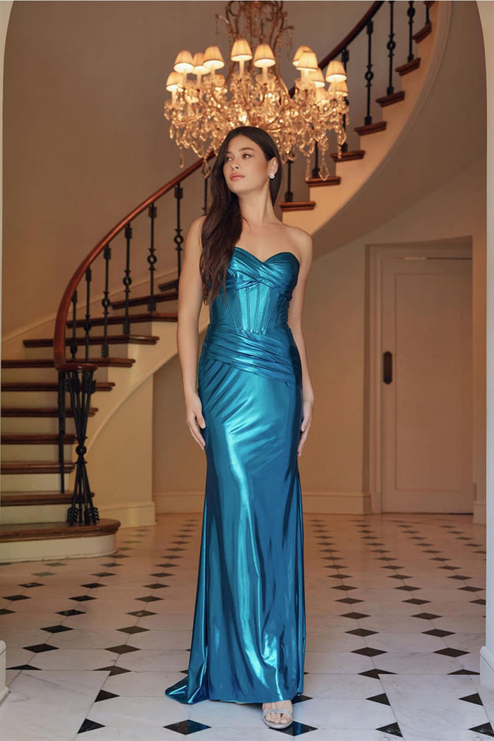 Nox Anabel T1499 Prom Formal Strapless Metallic Long Sheath Gown