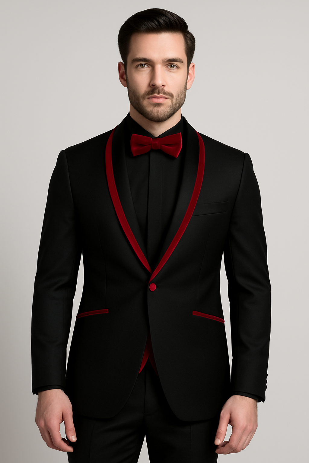 Prom ~ Wedding Tuxedo Dinner Jacket Black/Burgundy Trim