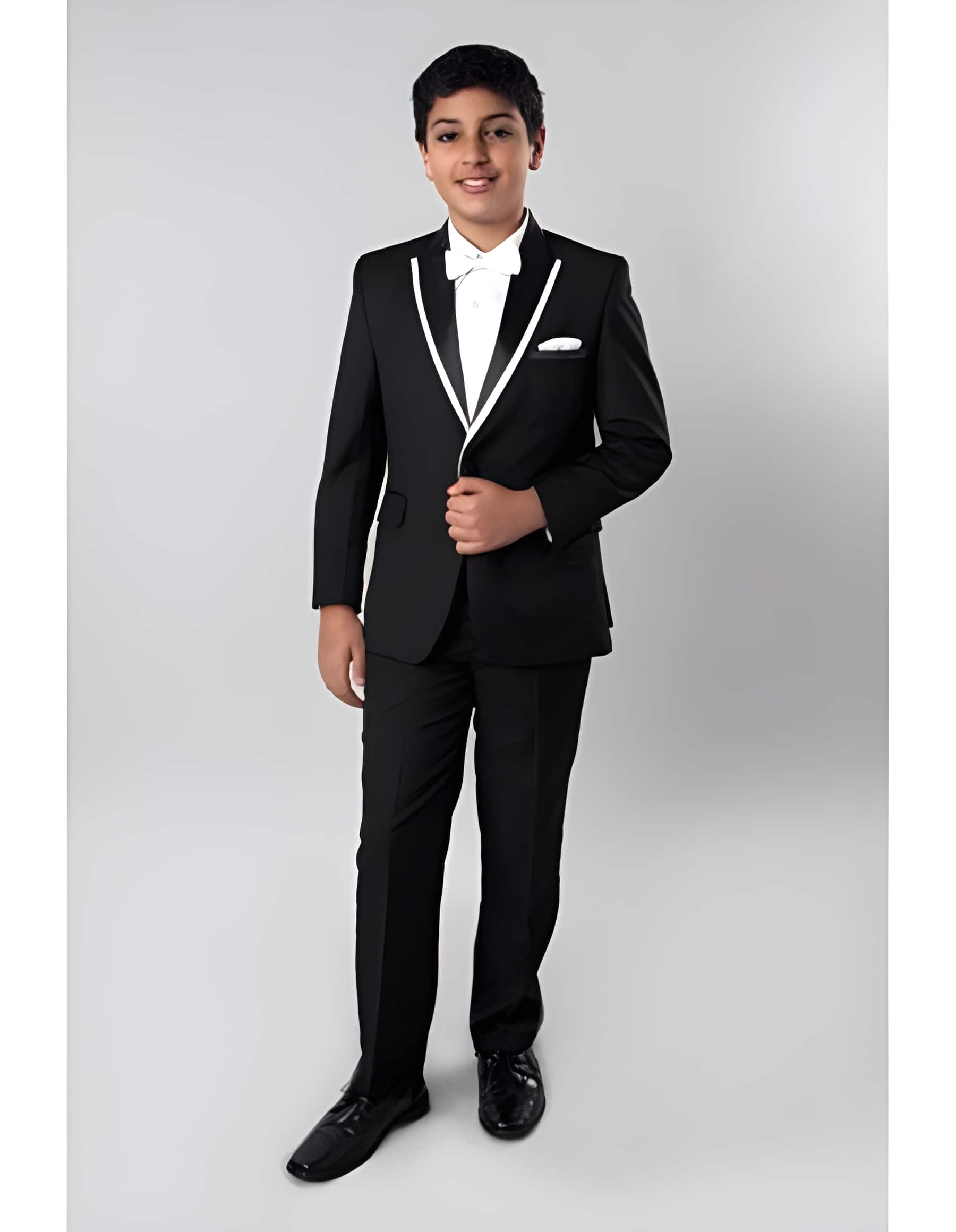 Prom ~ Wedding Groomsmen Tuxedo Black 2 Piece Satin Lapel with Fabric Trim Toddler Suits for Weddings