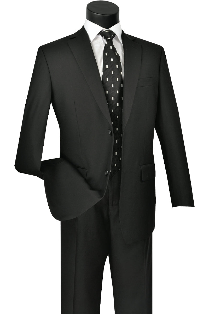Men’s 2 Button Classic Fit Suit - Black Pleated Pants Notch Lapel Side Vents