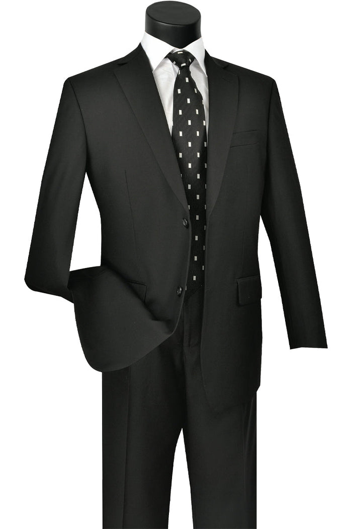 Men’s 2 Button Classic Fit Suit - Black Pleated Pants Notch Lapel Side Vents