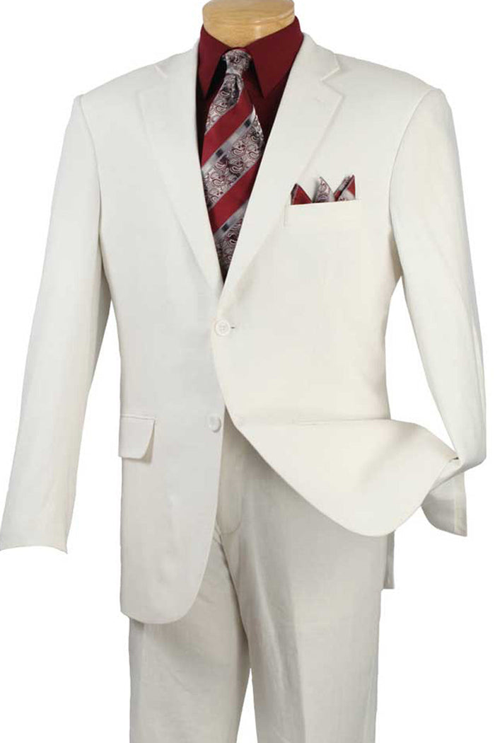 Mens 2 Button Linen Summer Suit White by Vinci