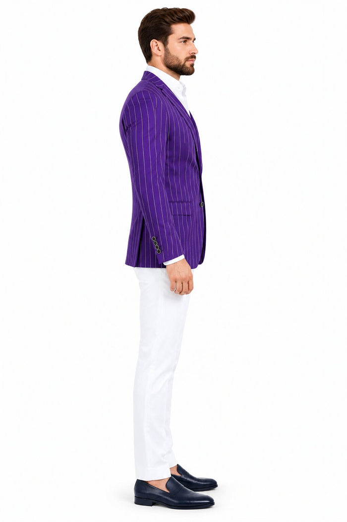 Purple Pinstripe Party Blazer & White Pants Set