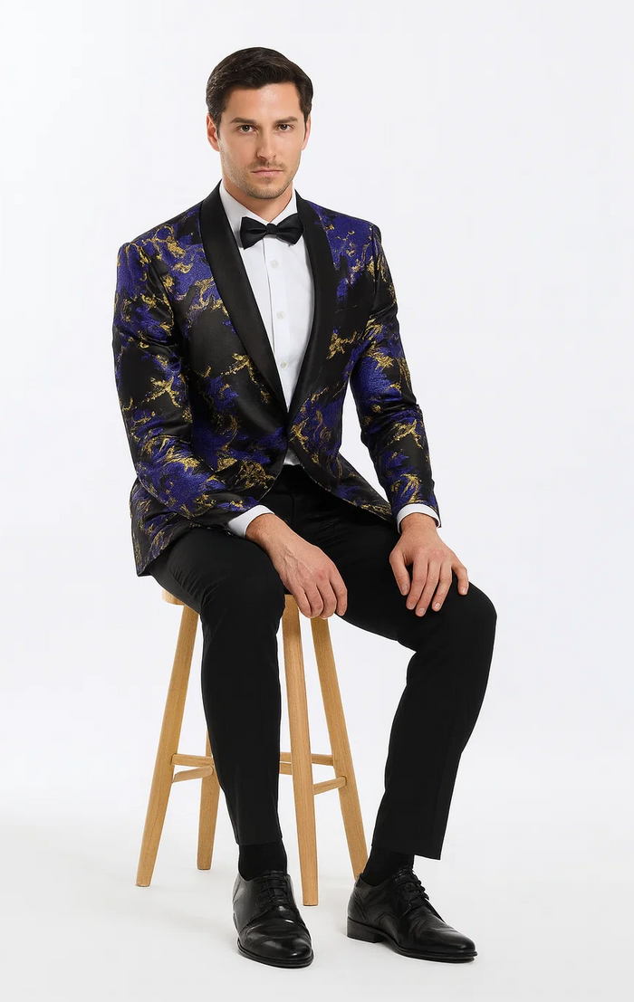 Purple and Gold Tuxedo Jacket with Shawl Lapel – Wedding & Prom