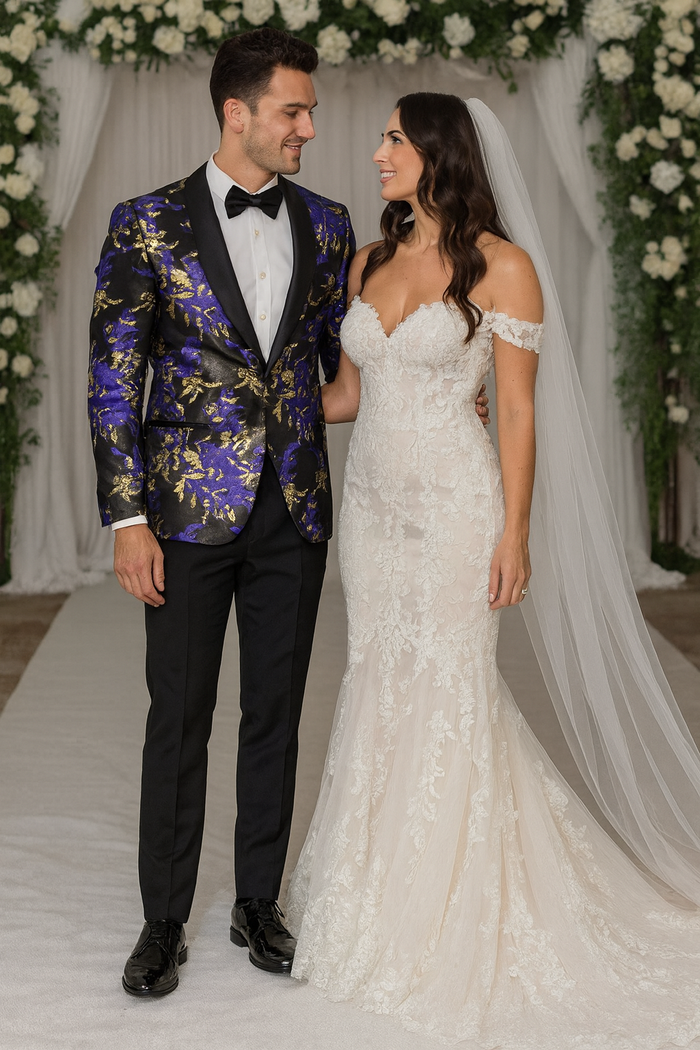 Purple and Gold Tuxedo Jacket with Shawl Lapel – Wedding & Prom