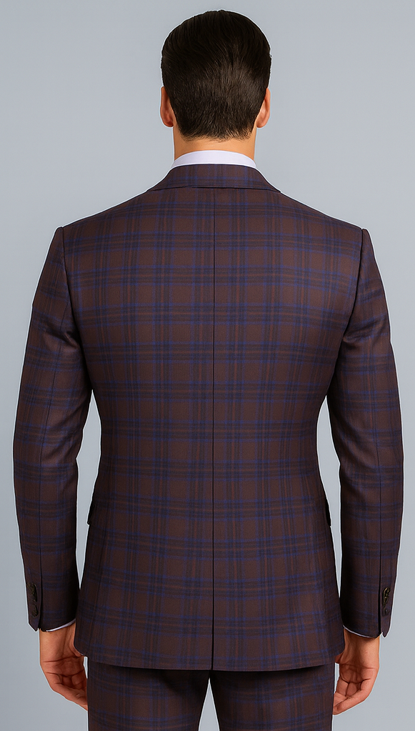 Purple Modern Fit Windowpane Peak Lapel 3 Piece Suit