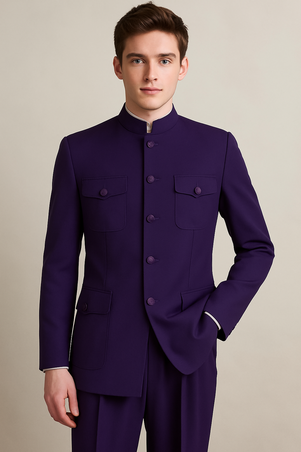 Apollo King Men's 2 Piece Nehru Style Suit Fashion Pockets