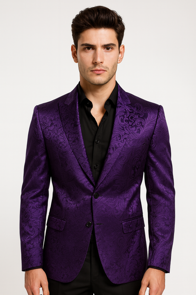 Purple Paisley-100 Fancy Party Blazer Suit Jacket For Men