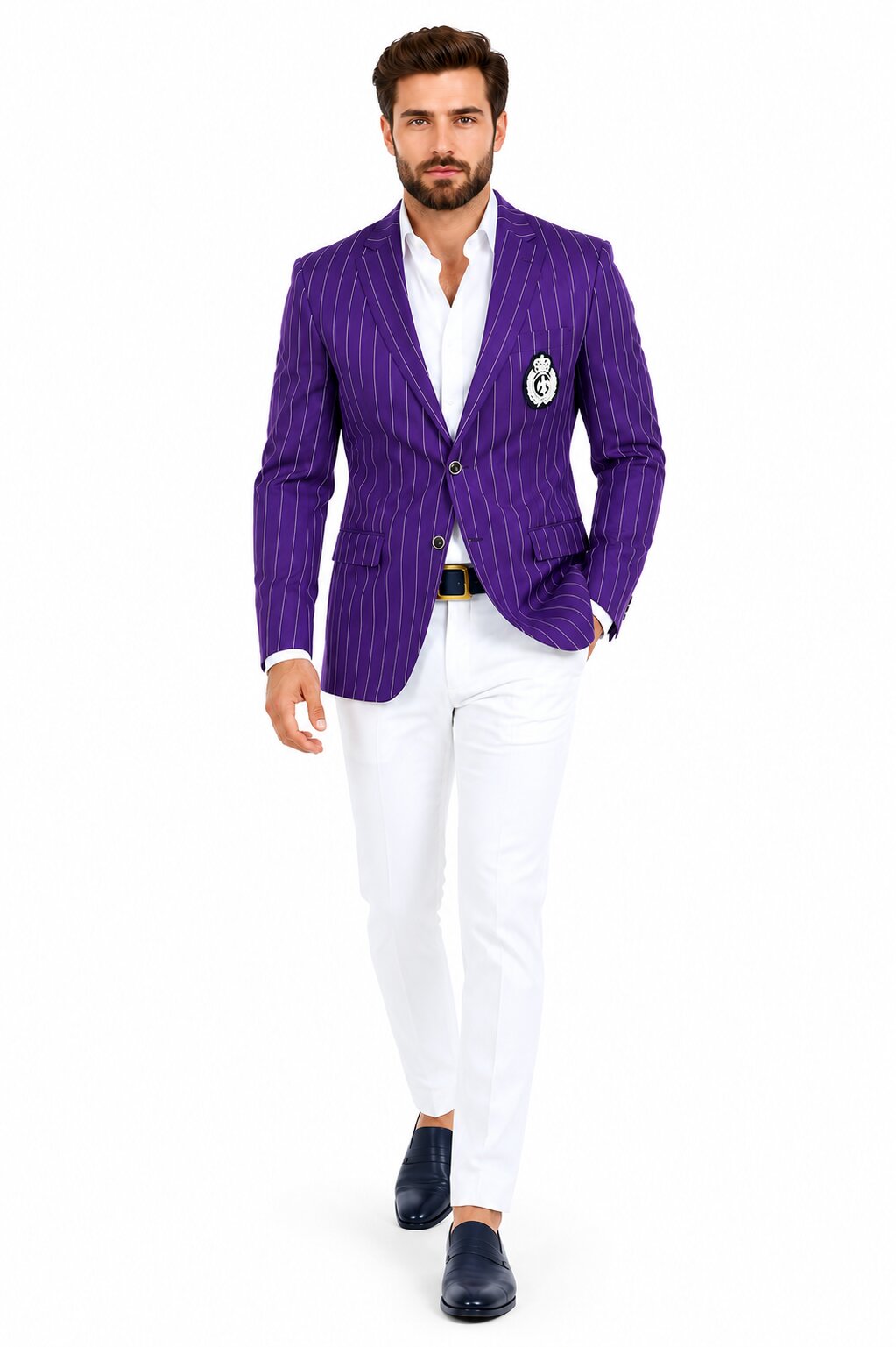 Purple Pinstripe Party Blazer & White Pants Set