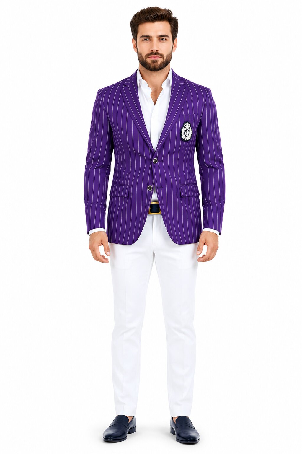 Purple Pinstripe Party Blazer & White Pants Set