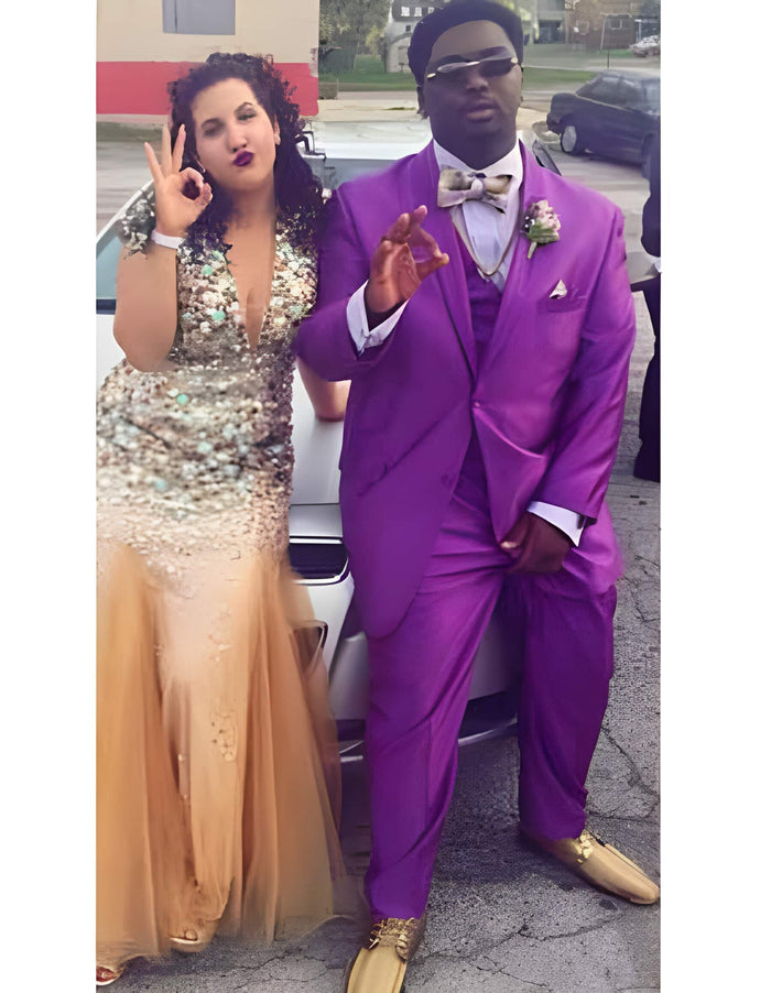 Purple  Shawl Lapel Buttons Closure Blazer Suit Jacket