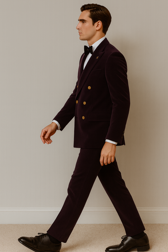 Mens Velvet Suit - Slim Fit Double Breasted Suit Blazer and Pants - Green
