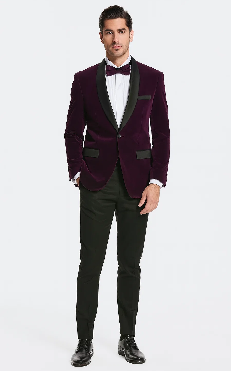 Purple Velvet Tuxedo Jacket with Shawl Lapel – Slim Fit