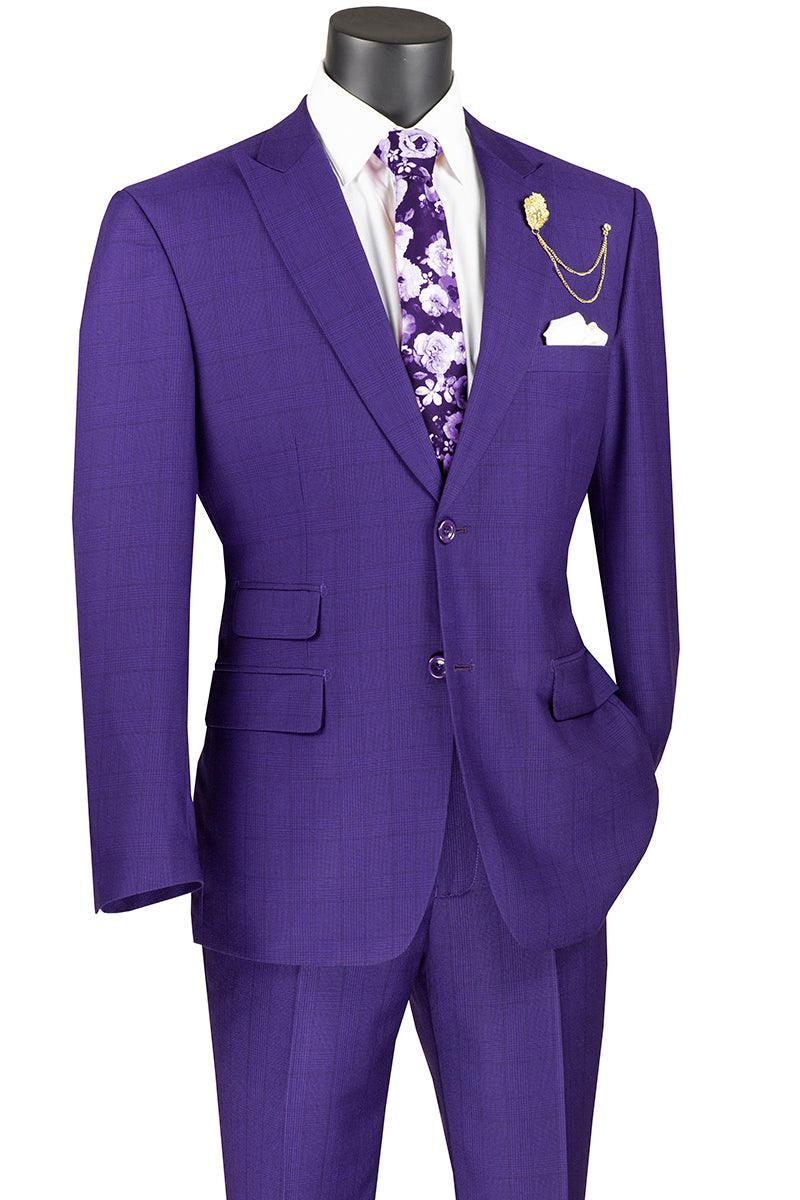 Purple Windowpane Modern Fit Suit - 2 Piece
