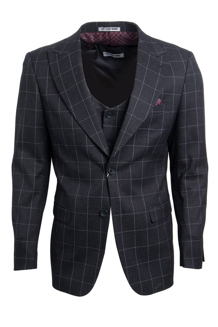 Stacy Adams Charcoal Grey Windowpane Suit