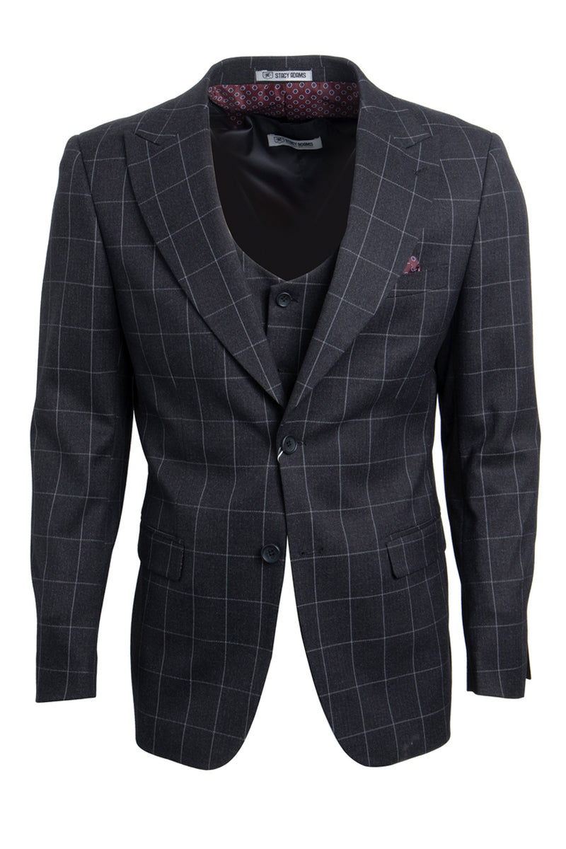 Stacy Adams Charcoal Grey Windowpane Suit